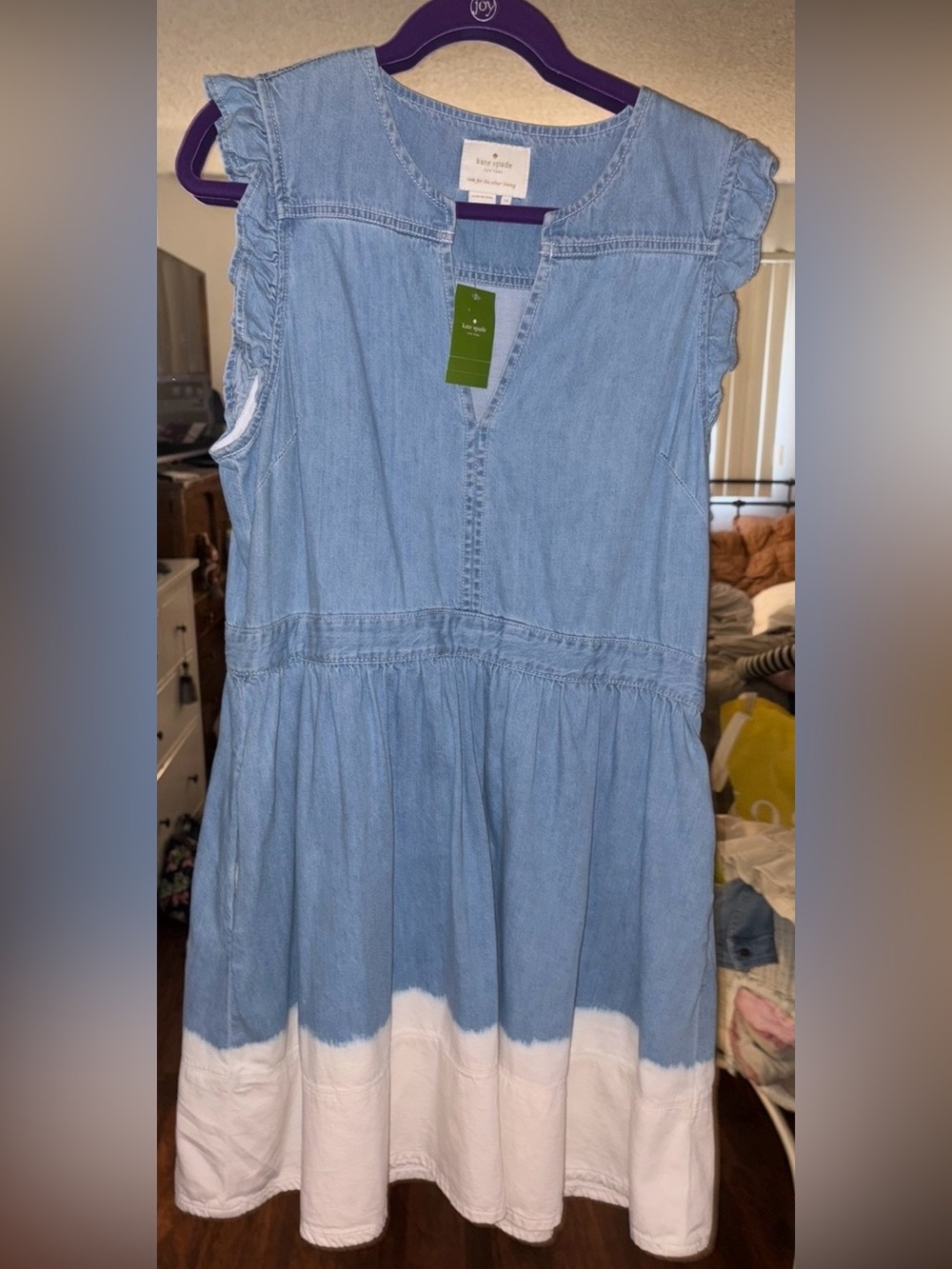 New Kate Spade Dip Dye Denim Ruffle Jacket Blue Jean 
 NWT SZ 14